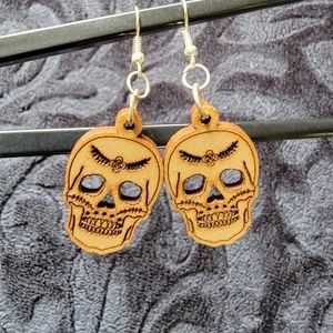 Wood Skull Earrings